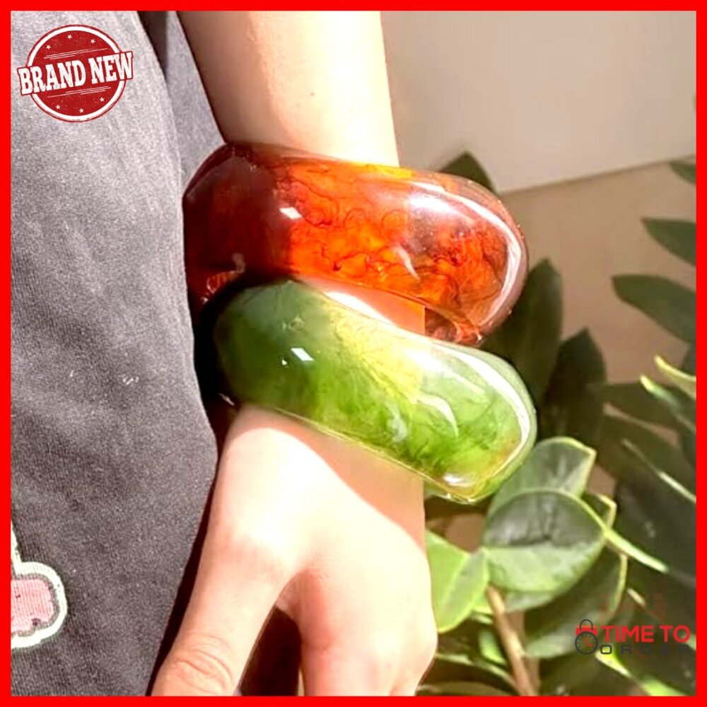 Resin Chunky Bangle Bracelets Set, Stackable Wide… - image 4